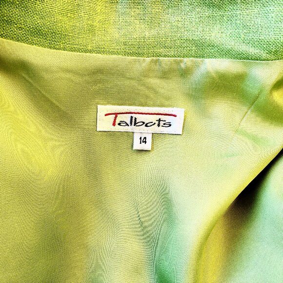 Talbots Vintage Lime Green LINEN Jacket Blazer Lined Pockets Womens size 14 - Picture 7 of 16